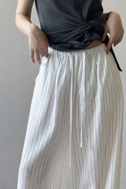 High-Waisted Striped Wide-Leg Pants for Women, Summer 2025 Casual Draped Floor-Length Trousers, Chic Old Money Style