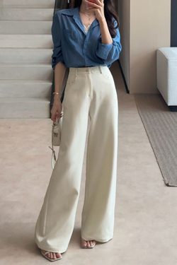 High-Waisted Structured Wide-Leg Pants for Women - 2025 Summer Style, Petite Fit, Casual Trousers, Elongates Legs, Trendy Fashion
