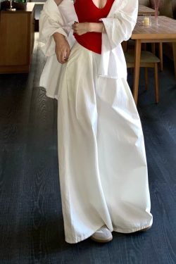 High-Waisted White Wide-Leg Pants for Women, Summer 2025, Loose-Fitting Draping Casual Versatile Straight-Leg Floor-Length Trousers