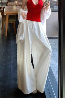 High-Waisted White Wide-Leg Pants for Women, Summer 2025, Loose-Fitting Draping Casual Versatile Straight-Leg Floor-Length Trousers