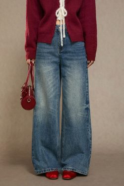 High-Waisted Wide-Leg Jeans for Women - Relaxed Fit Straight Leg Trousers for Autumn Winter 2024, Casual Chic Style