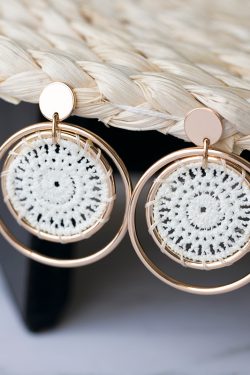Hollow Lace Inlaid Round Earrings - Elegant Large Circle Studs for Women, Versatile Natural Style Accessories