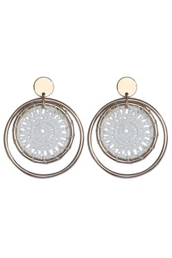 Hollow Lace Inlaid Round Earrings - Elegant Large Circle Studs for Women, Versatile Natural Style Accessories