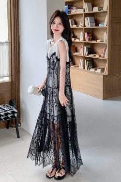 Hollow Lace Spliced Dress for Summer - Stylish and Elegant Design for May Day Outings, Trendy Fashion Statement
