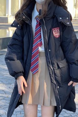Hooded Pudding Bear JK Jacket - Warm Loose College Style Long Down Jacket for Cozy Y2K Aesthetic