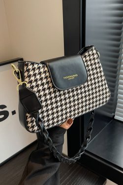 Houndstooth Underarm Bag for Women - 2025 High-End Woolen Small Square Shoulder Crossbody Bag for Spring & Summer Fashion