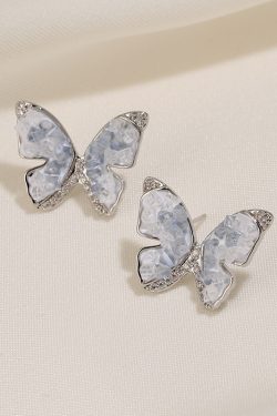Ice Crystal Butterfly Stud Earrings for Women - Trendy Summer 2024 High-End S925 Silver Ear Accessories