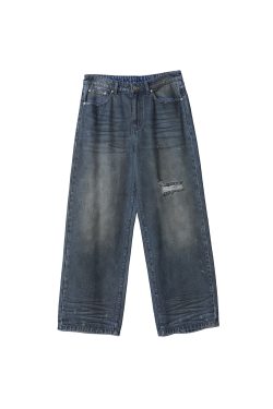 Indigo Dyed Distressed Denim Pants for Women | Trendy Y2K Style | Fashionable Casual Wear