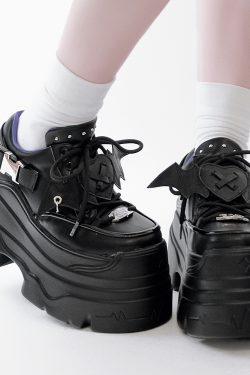 Inverted Wings Platform Punk Shoes for Women - Thick-Soled Sweet Cool Landmine Style Subculture Footwear