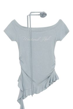 Irregular Hem One-Shoulder Top for Women, Off-Shoulder Short Sleeves, Trendy Summer Style, Perfect for Weekend Outings