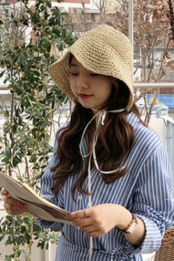 Irregular Lace-Up Raffia Fisherman Hat for Sun Protection - Cute French Girl Style, Y2K & Korean Fashion Trend
