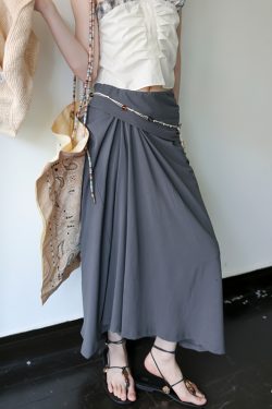 Irregular Pleated Knit Long Skirt - Trendy 90s Inspired Style, Chic Casual Wear for Effortless Fashion