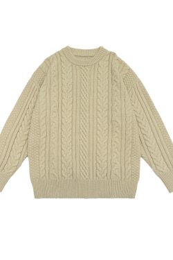 Japanese Retro Solid Color Twisted Round Neck Pullover Sweater for Couples - Unisex Winter College Style Loose Knit Top