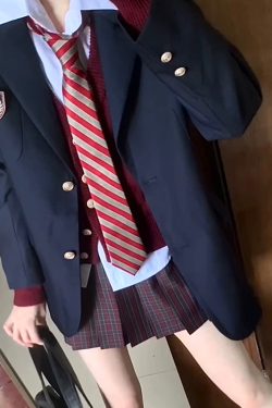Japanese School Style Pudding Bear JK Uniform Blazer & Pleated Skirt Set for Women - Early Autumn Mid-Length Fashion