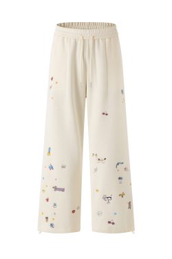 Japanese-Style Cartoon Printed Wide-Leg Pants for Women - Casual Slim Fit Loose Cotton Trousers, Y2K Streetwear Fashion