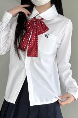 Japanese-Style College Wind Embroidered Long-Sleeve Shirt with Doll Collar - Spring Pudding Bear JK Uniform Basic Top