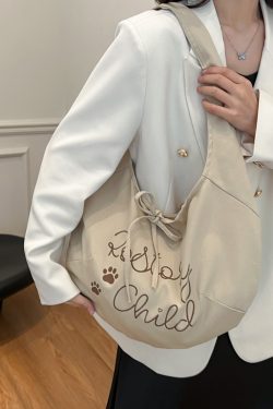 Japanese-Style Large Capacity Canvas Tote Bag for Women, 2025 Spring/Summer Bow Crossbody Shoulder Bag