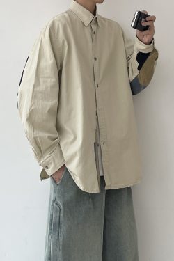 Japanese-Style Retro Color-Blocked Long Sleeve Shirt for Men and Women, Loose-Fitting Casual College Jacket for Spring and Autumn