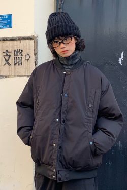 Japanese-Style Retro Minimalist Loose Baseball Jacket - Unisex Cotton Coat for Winter, Versatile Casual Flight Jacket