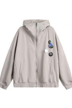 Japanese-Style Retro Oversized Badge Hoodie for Men and Women - Loose Fleece College Jacket for Spring, Autumn, and Winter