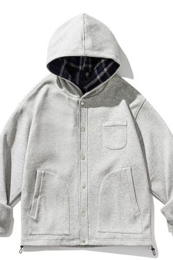 Japanese-Style Retro Plaid Cardigan Jacket for Men and Women, Casual Loose Hooded Sweatshirt for Spring and Autumn