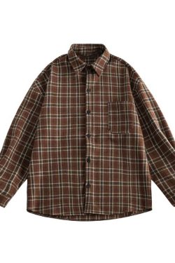 Japanese-Style Retro Plaid Workwear Shirt Jacket for Men and Women - Thick Long Sleeve, Minimalist Casual, Autumn Winter College Trend