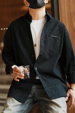 Japanese-Style Retro Starry Sky Printed Long Sleeve Shirt for Men - Trendy Casual Jacket for Autumn Fashion