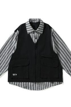Japanese-Style Retro Striped Faux Two-Piece Work Shirt Jacket for Men and Women, Spring Autumn College Style Loose Fit
