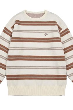 Japanese-Style Retro Striped Sweater for Men and Women, Loose Fit Cityboy Pullover Knit Jacket for Autumn and Winter
