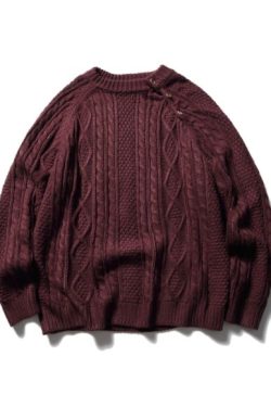 Japanese-Style Retro Twisted Knit Pullover Sweater for Men and Women, Side-Button Design, Cozy Autumn-Winter Couple Knitwear