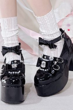 Japanese Style Women's Thick-Soled Platform Shoes - Heart Drill Treasure Box Design, Shallow Mouth Landmine Style