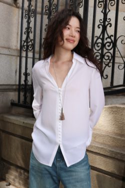 Japanese Triacetate V-Neck Shirt - Cool Feel, Smooth Skin, Slimming Multi-Button Design