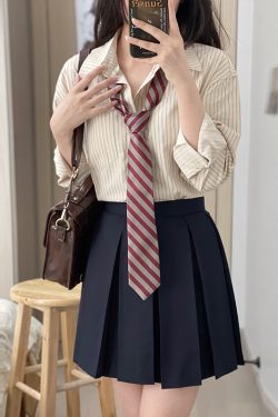 JK Striped Long Sleeve and Short Sleeve Shirt for Women, Pudding Bear Design, Japanese Style Autumn Fashion, 2024 Spring Outerwear