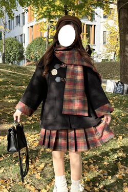 JK Uniform Set with Pudding Bear Design - Woolen Overcoat & 3-Piece Autumn/Winter Outfit for School - 2024 Fashion