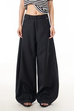 Khaki Curved Knife Straight Pants for Women - American Retro Loose Straight Leg Slimming Wide-Leg Trousers for Commuting