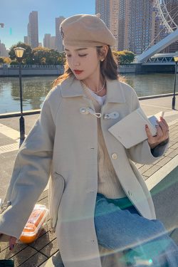 Khaki High-End Wool Coat for Women - Winter 2024 Korean Style Petite College Overcoat