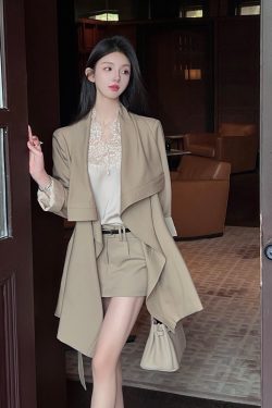 Khaki Mid-Length Trench Coat for Women - Casual British Style with Belt - Spring Fashion Essential