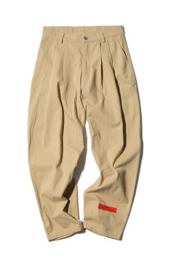 Khaki Twill Tapered Pants with Roaring Beast Print - Trendy Y2K Style for Casual Chic Outfits