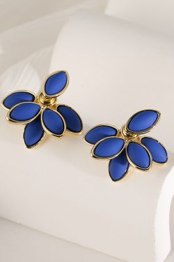 Klein Blue Petal Earrings for Women - 2024 Trendy French Light Luxury Accessories, High-End Niche Fashion Statement Jewelry