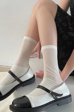 Knitted Slouch Socks for Women in Milk White - Thin Mid-Calf Socks, Japanese Style, Versatile Spring/Summer Fashion Footwear