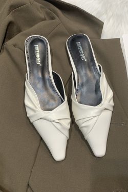 Knotted Toe Half Slippers Women's Evening Mules - Pointed Flat Outdoor Sandals, Chic Casual Style
