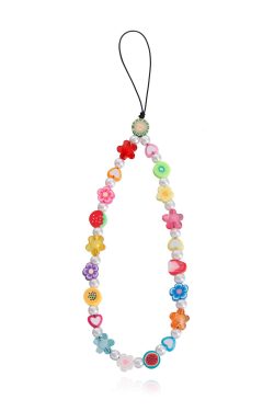 Korean Minimalist Rainbow Bead Phone Strap Lanyard for Women - Heart Key Design, European and American Style Accessory
