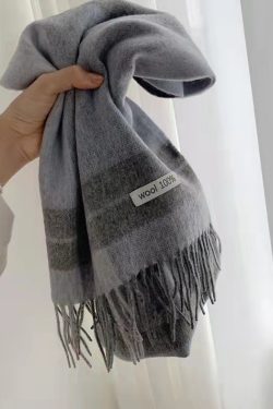 Korean Style 100% Wool Plaid Scarf Shawl with Tassels - Cozy Fashion Accessory for Fall and Winter