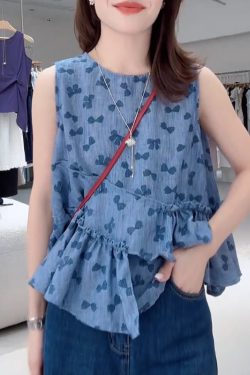 Korean-Style Bow Sleeveless Top - Trendy Women's Fashion, Casual Chic Summer Blouse, Elegant Lightweight Summer Wear