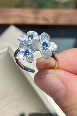 Korean-Style Brushed Embroidered Hydrangea Open Ring for Women, 2025 New Model with Micro-Inlaid Blue Zircon, Versatile Fashion Accessory