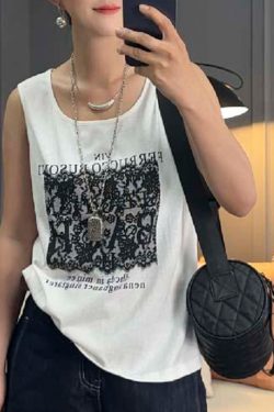 Korean Style Casual Snowflake Lace Printed Cotton Vest - 2025 Summer Large Version