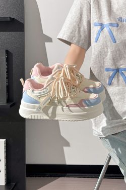 Korean Style Chunky Dopamine Sneakers for Women - Trendy White Shoes for Skirts and Casual Outfits, Perfect for Students