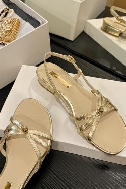 Korean-Style Cute Open-Toe Flat Sandals for Women, Genuine Leather, Summer 2023 Fairy Style, Versatile Low Heel for Skirts