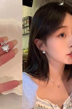 Korean-Style Cute Zircon Bow Earrings - Versatile Light Luxury High-End Heart Design for Elegant Looks
