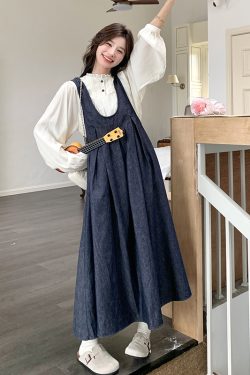 Korean Style Denim Suspender Skirt and Shirt Set for Women - Retro Artistic High-End Youthful Two-Piece Outfit for Spring 2025